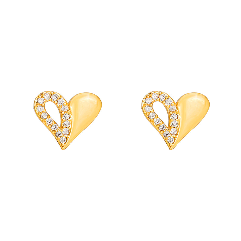 Gold Plated Brass Cubic Zirconia Butterfly Hand Bird Heart Stud Earrings