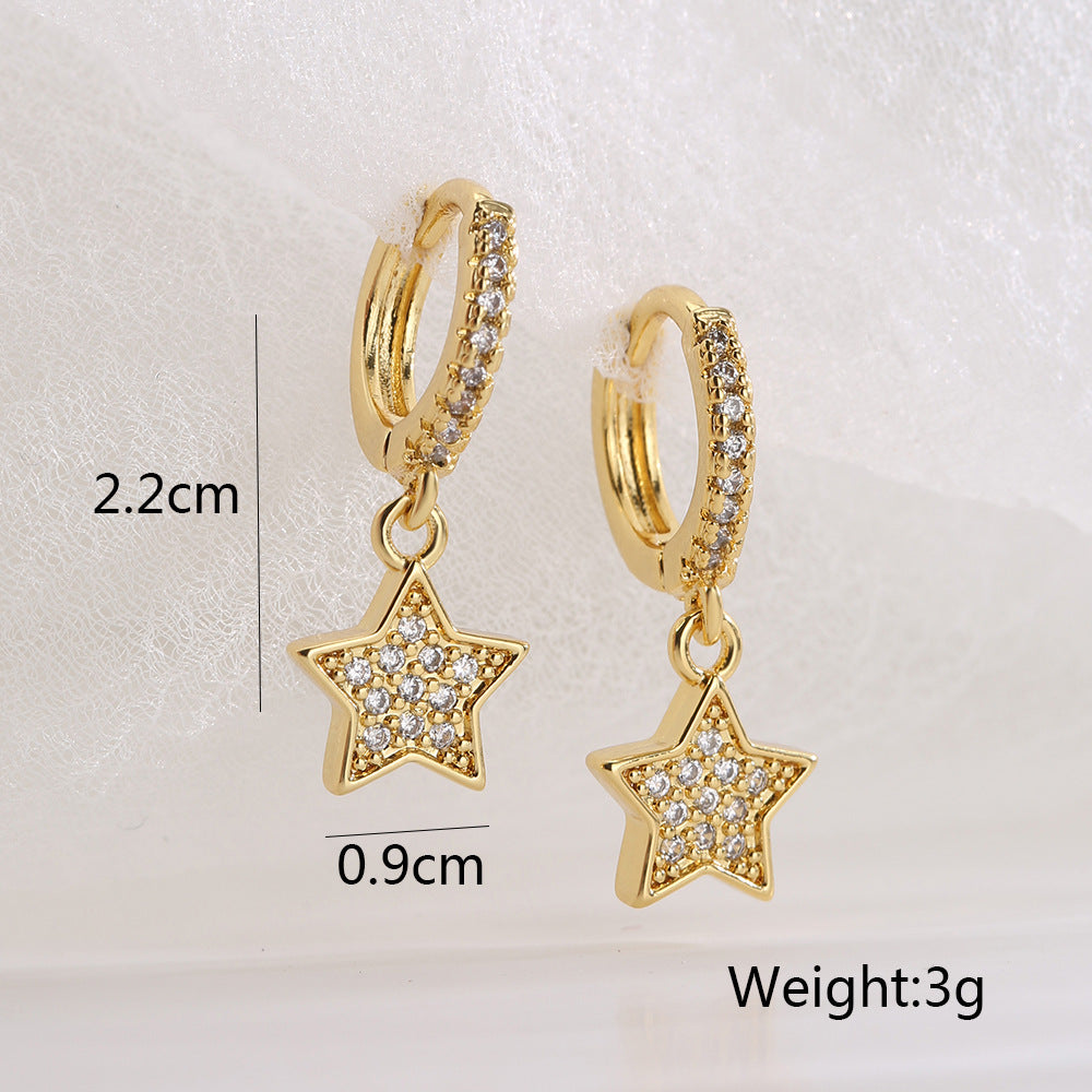 Minimalist Luxury 18K Gold Plated Brass Star Cubic Zirconia Earrings for Women