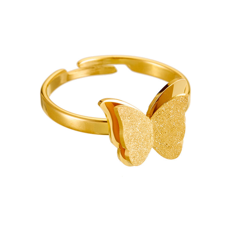 Anillo minimalista de mariposa ajustable de acero inoxidable con baño de oro para mujer