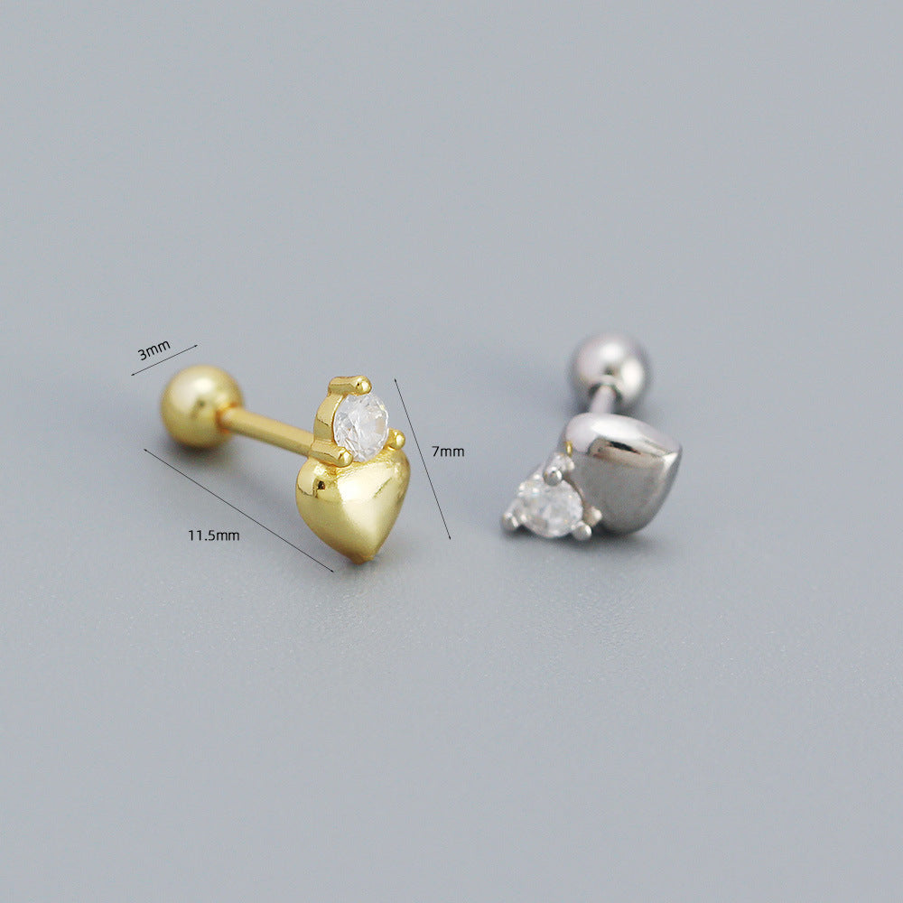 Minimalist Heart-Shaped 925 Sterling Silver Ear Cuffs with Rhinestone Inlay for Women