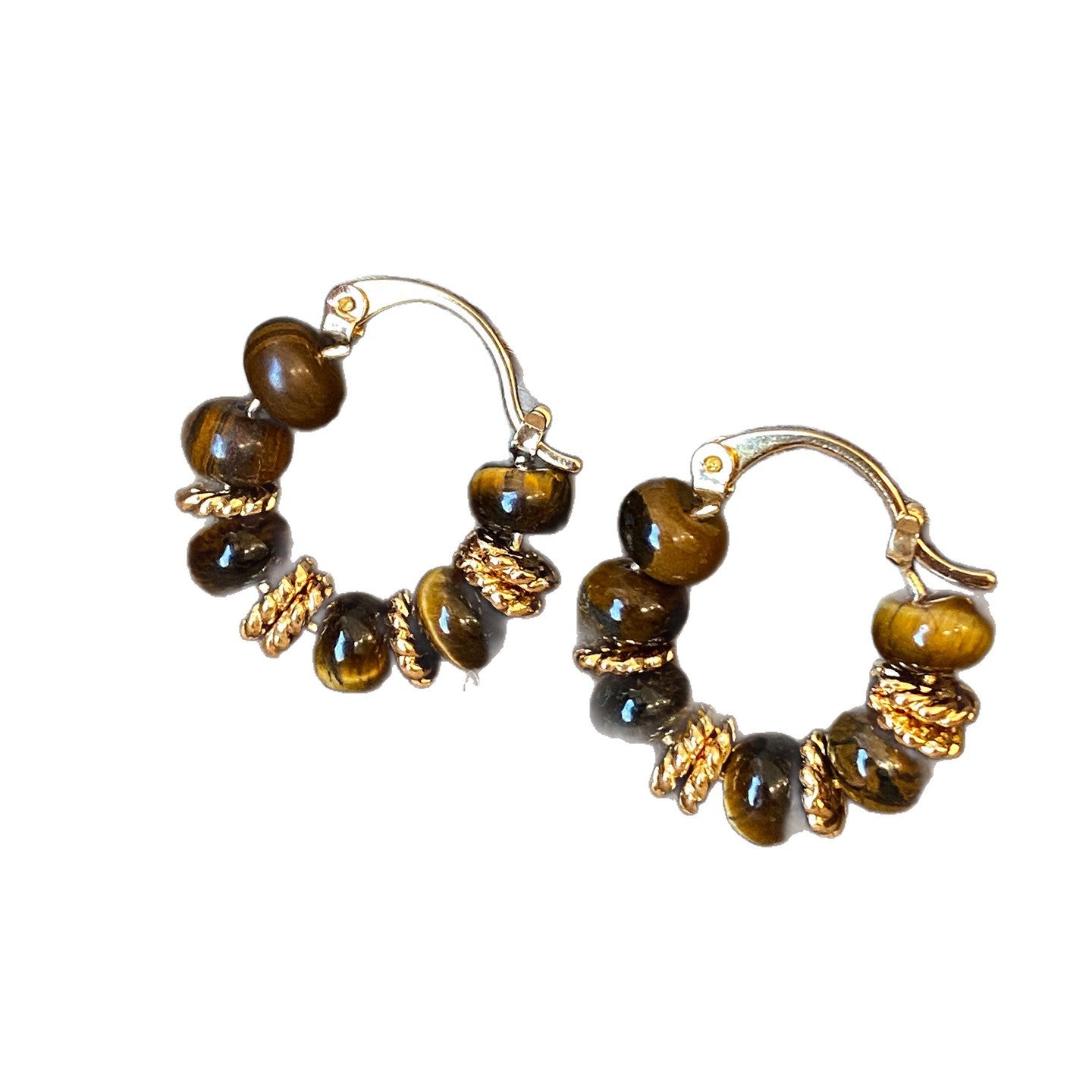 Pendientes de Tachuela de Ojo de Tigre Geométricos Chapados en Cobre para Mujer - Otoño Invierno Retro Minimalista para Uso Diario en la Oficina