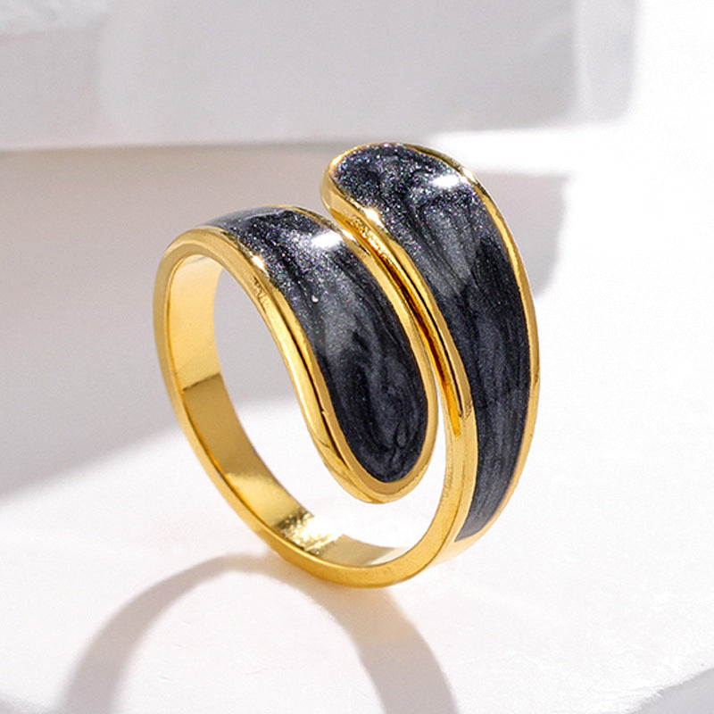 Minimalist Titanium Steel Adjustable Ring for Women with Enamel Finish Geometric Irregular Shape Cold Aesthetic Finger Ring