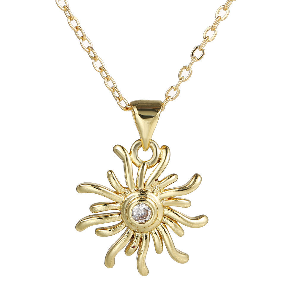Casual Geometric Moon Sun Floral Brass Glass Cubic Zirconia Necklace Ball Chain Unisex