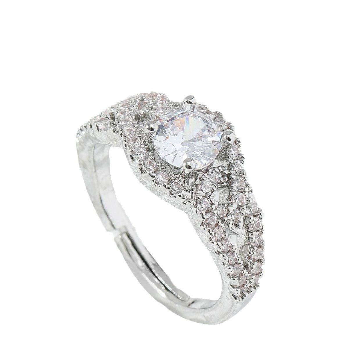 Anillo de dedo geométrico de cobre con forma de U, micro pavé de circonitas, ajustable, abierto, apilable para mujer