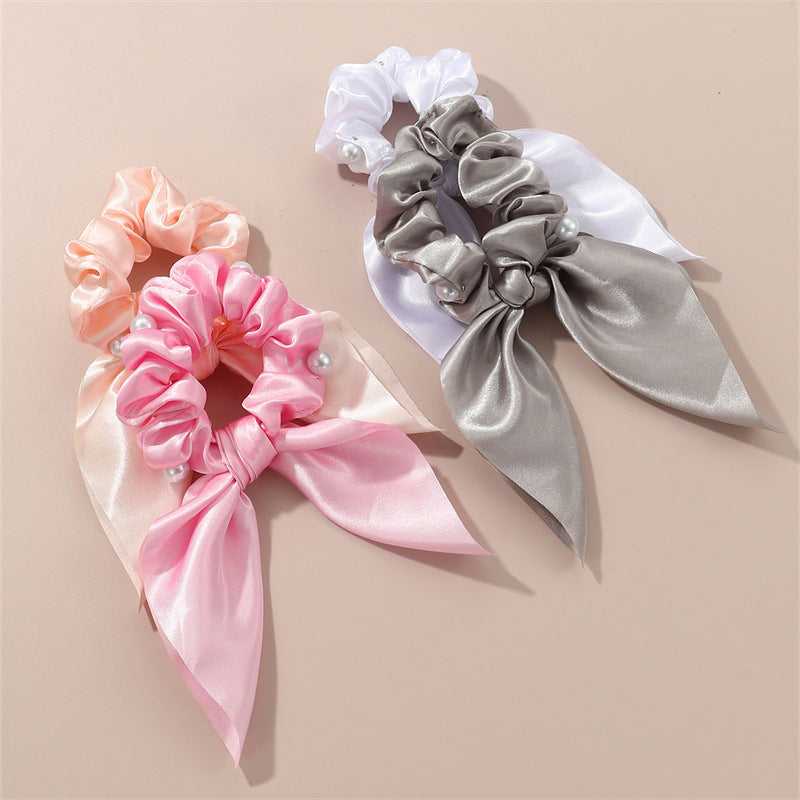 Set di Elastici per Capelli in Tessuto a Forma di Fiocco in Dolce Stile con Dettagli in Perle e Nastri per Bambini