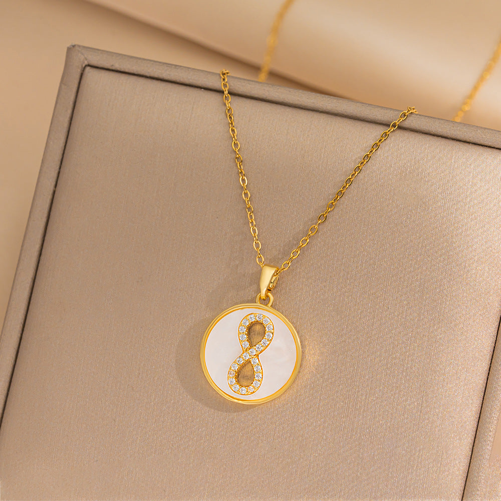 Collana a catena a serpente da donna minimalista geometrica in acciaio inossidabile e titanio con numeri in zirconi micropavé