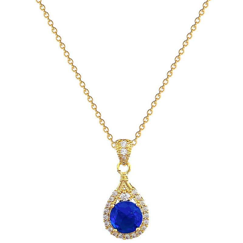Lujoso collar dulce de gota geométrica con diamantes de imitación en acero de titanio con colgante de cobre