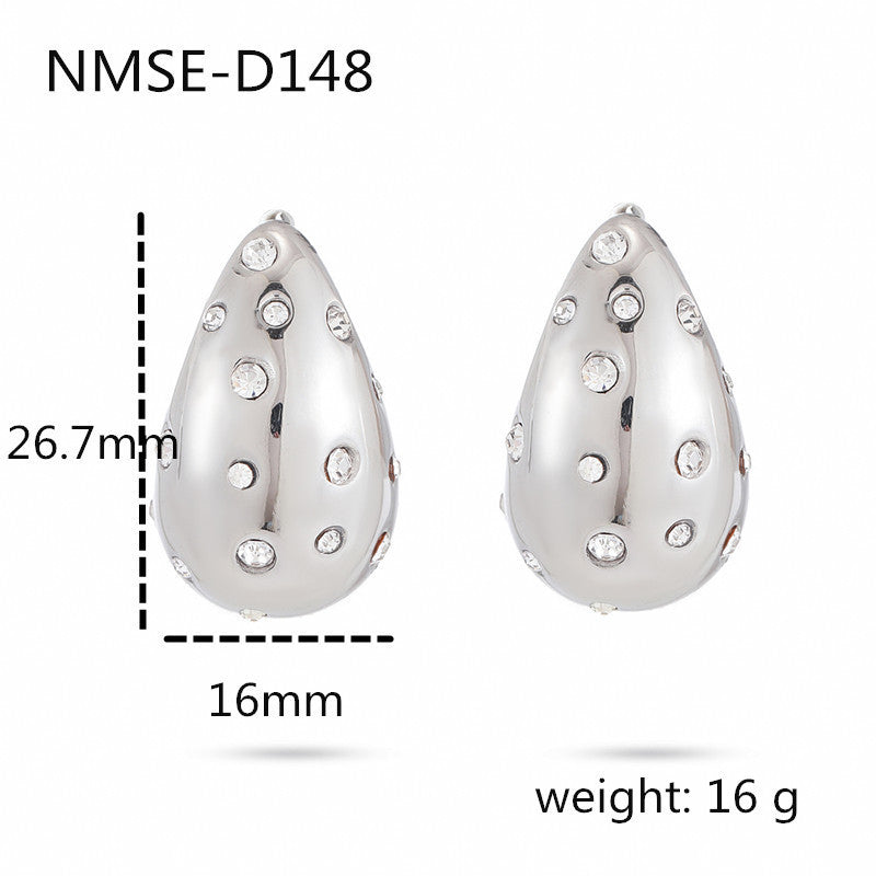 Fashionable Water-Drop-Shaped Titanium Steel Earrings with Pearl Accents and 18K Gold Plating for Women