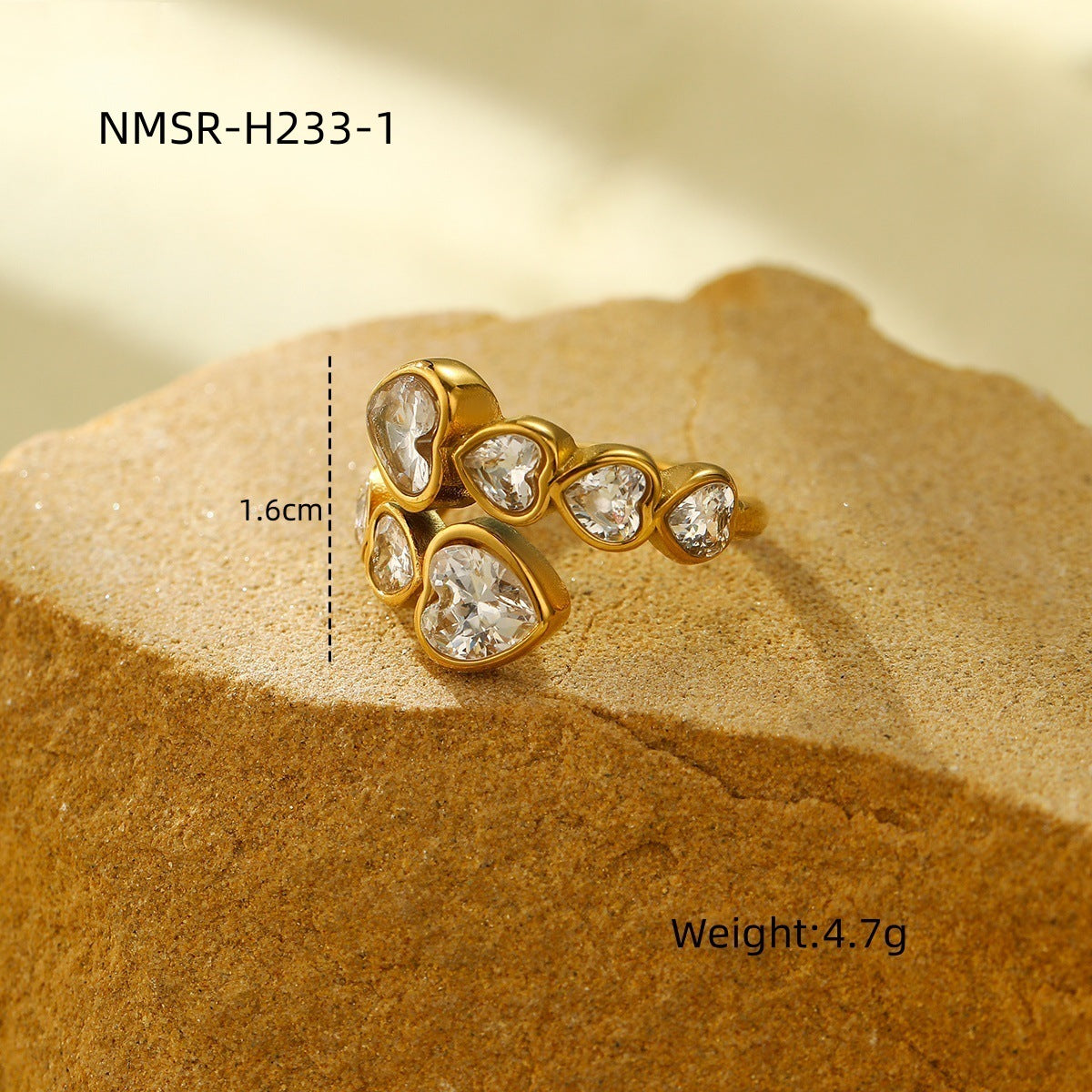 Anillo de lujo geométrico de acero inoxidable con incrustaciones de pedrería para mujer, accesorio de moda de alta gama galvanizado