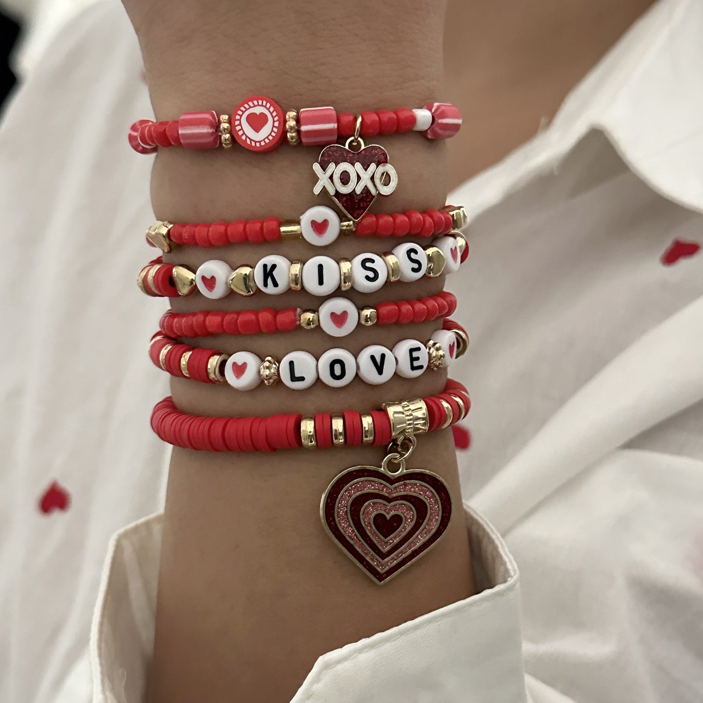 Pink XO Resin Heart Geometric Bracelet
