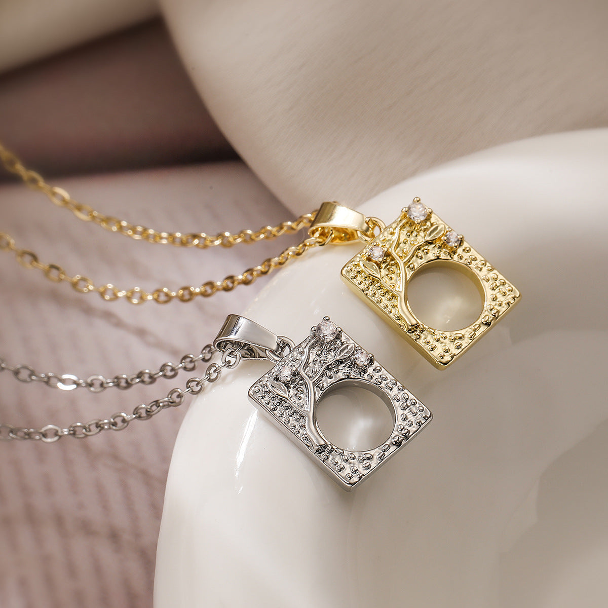 Minimalist Geometric Pendant Necklace for Women with Copper Base Plated in Real Gold and Zircon Inlay