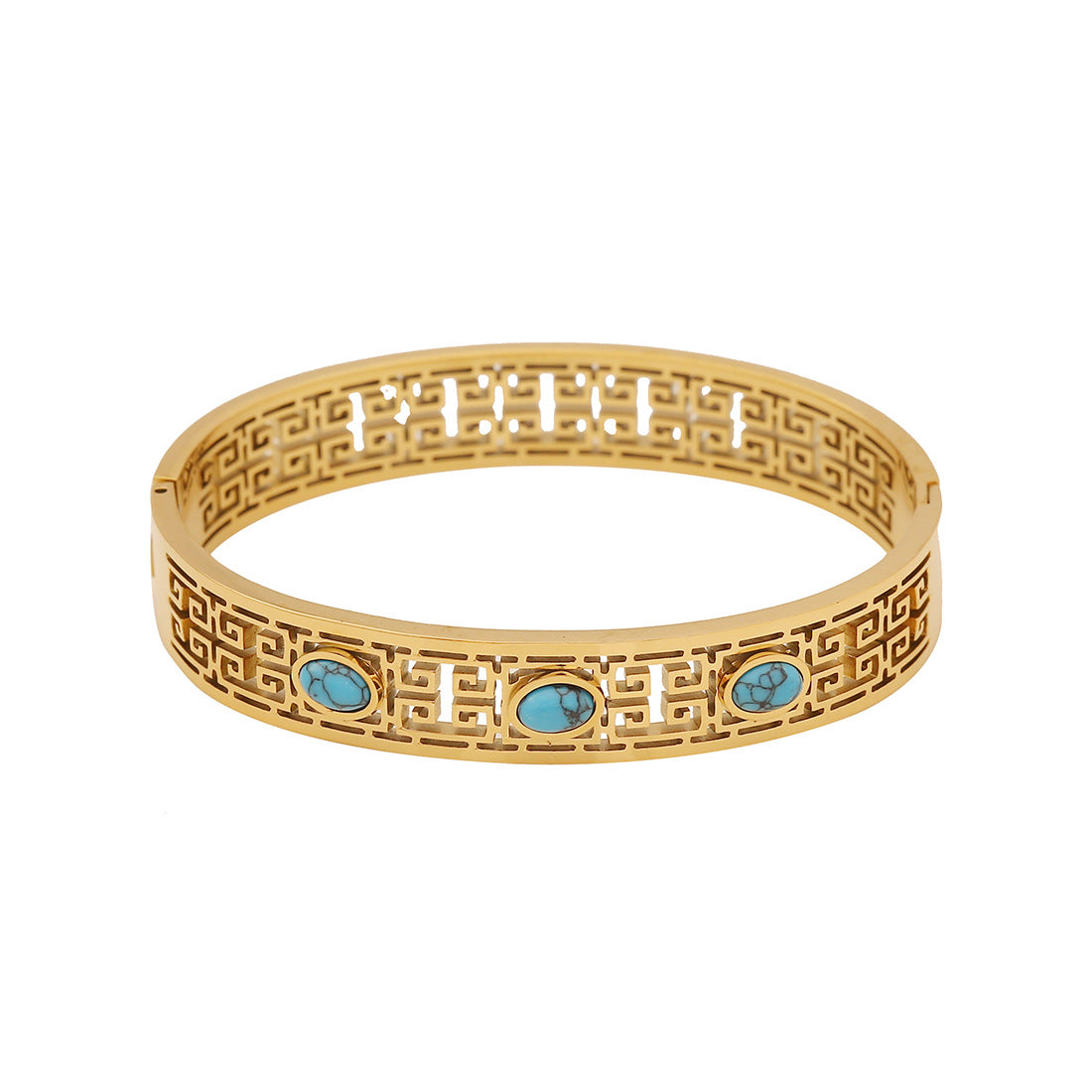 Vintage Style Turquoise-Inspired Hollow Stainless Steel Bracelet with Plated Finish