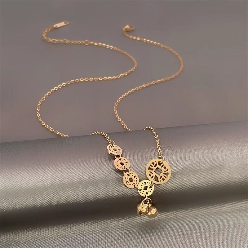 Minimalist Luxury U-Shape Titanium Steel Plated Coin Pendant Necklace Snake Chain for Women