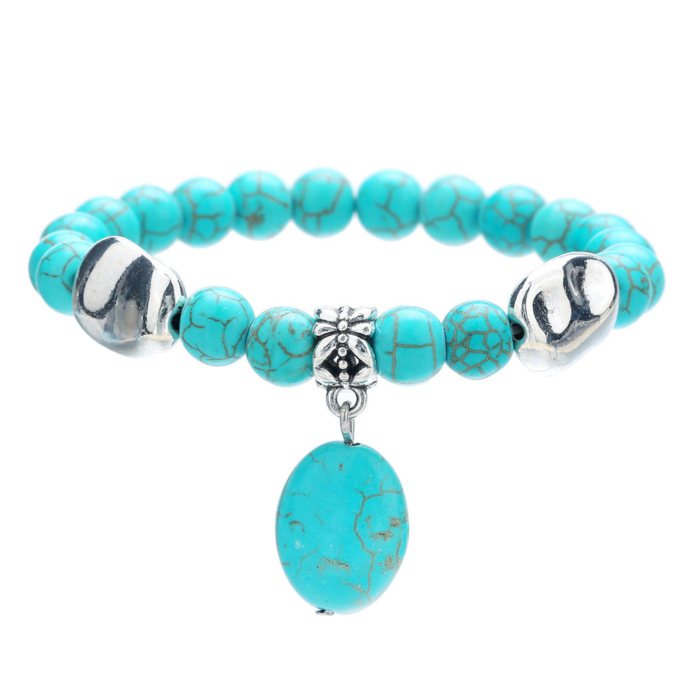 Bohemian Ethnic Geometric Round Alloy Turquoise Beaded Bracelet