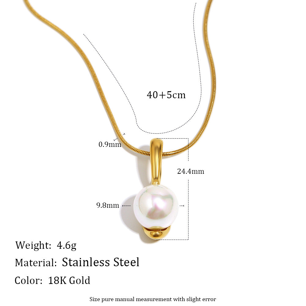 Collana Geometrica Minimalista da Donna in Acciaio Inossidabile con Placcatura in Oro 18K e Perla Simulato