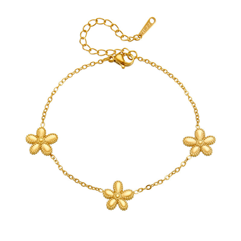 Bracciale da donna in acciaio inossidabile placcato con motivo floreale minimalista