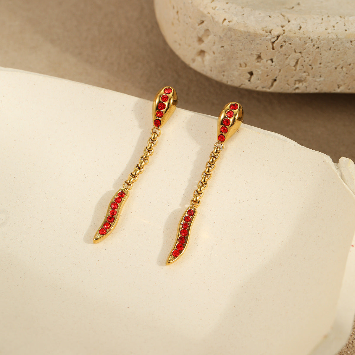 Pendientes geométricos de acero inoxidable con forma de serpiente a la moda para mujer con incrustaciones de diamantes de imitación y chapado en oro