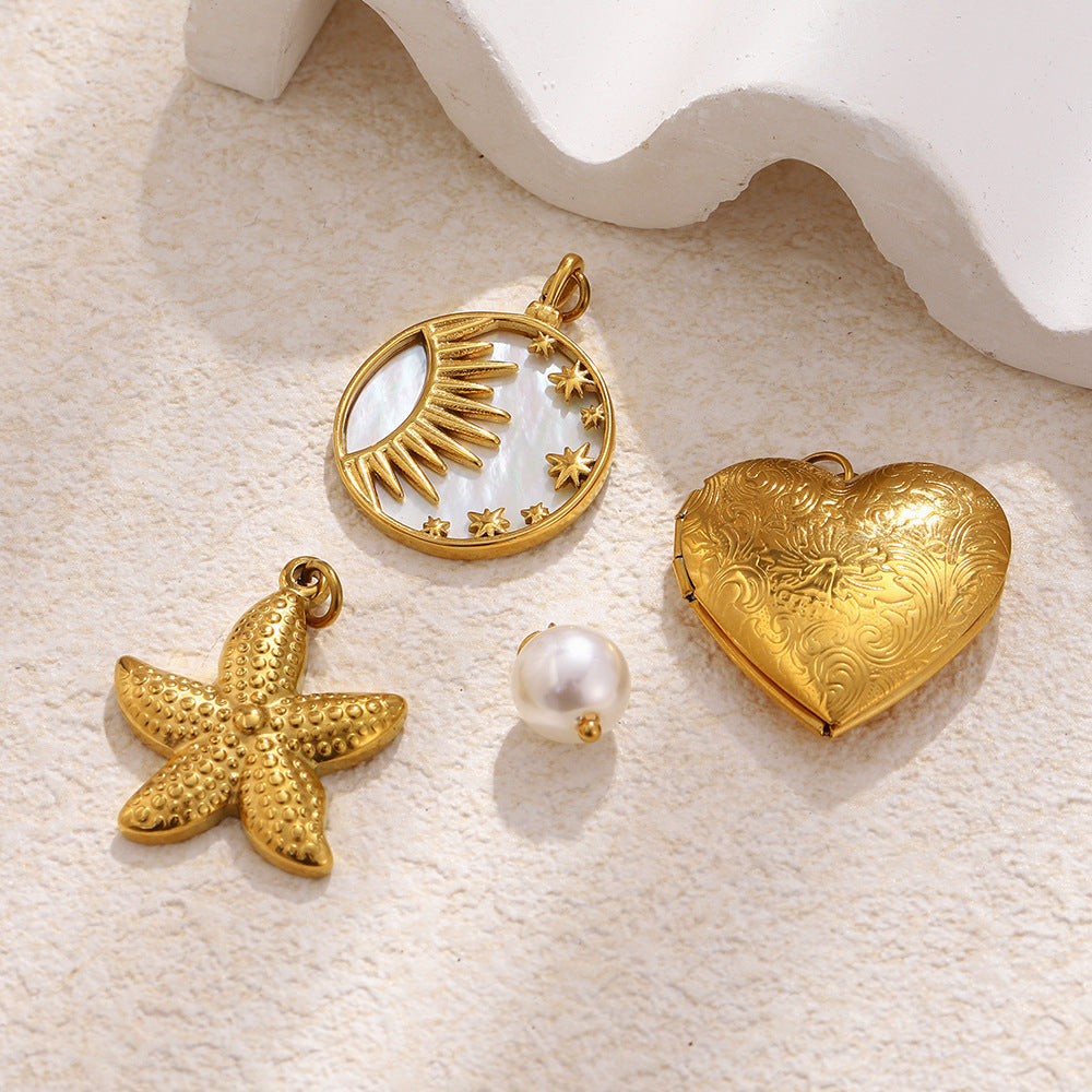Luxury Minimalist Stainless Steel 18K Gold Plated Star Heart Geometric Locket Charm Bar