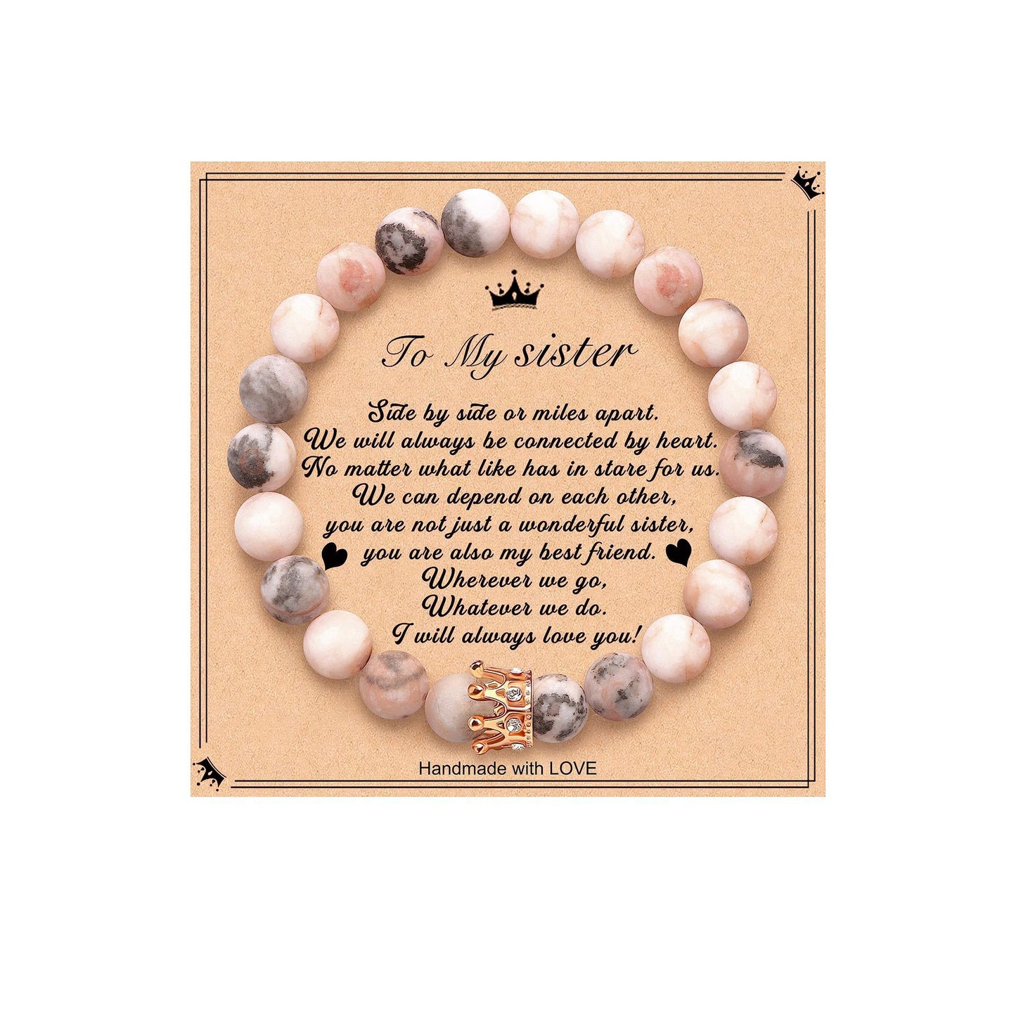 Elegant Crown Brass Bracelet with Natural Agate and Rhodochrosite Beads