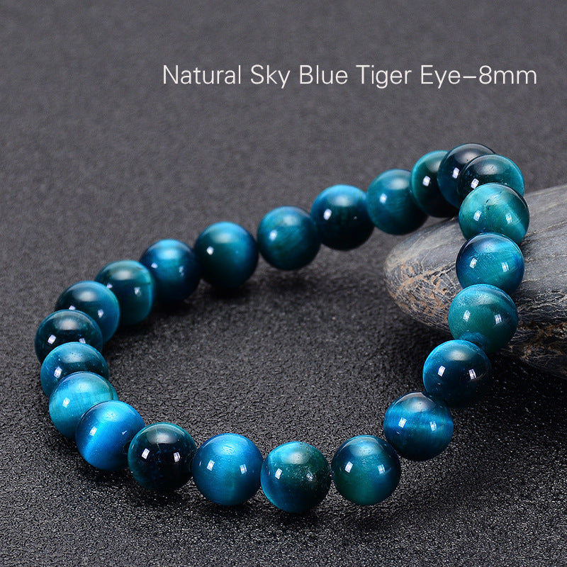 Minimalist Natural Blue Tiger's Eye Round Beaded Bracelet Unisex Geometric Handmade Jewelry