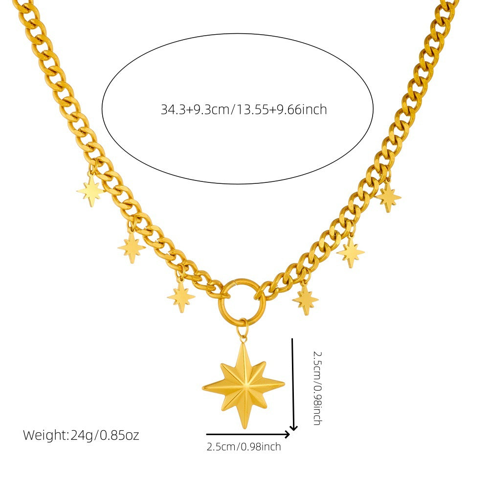 Casual Business Stainless Steel Plated Star Geometric Rhinestone Wing Sun Pendant Necklace for Women