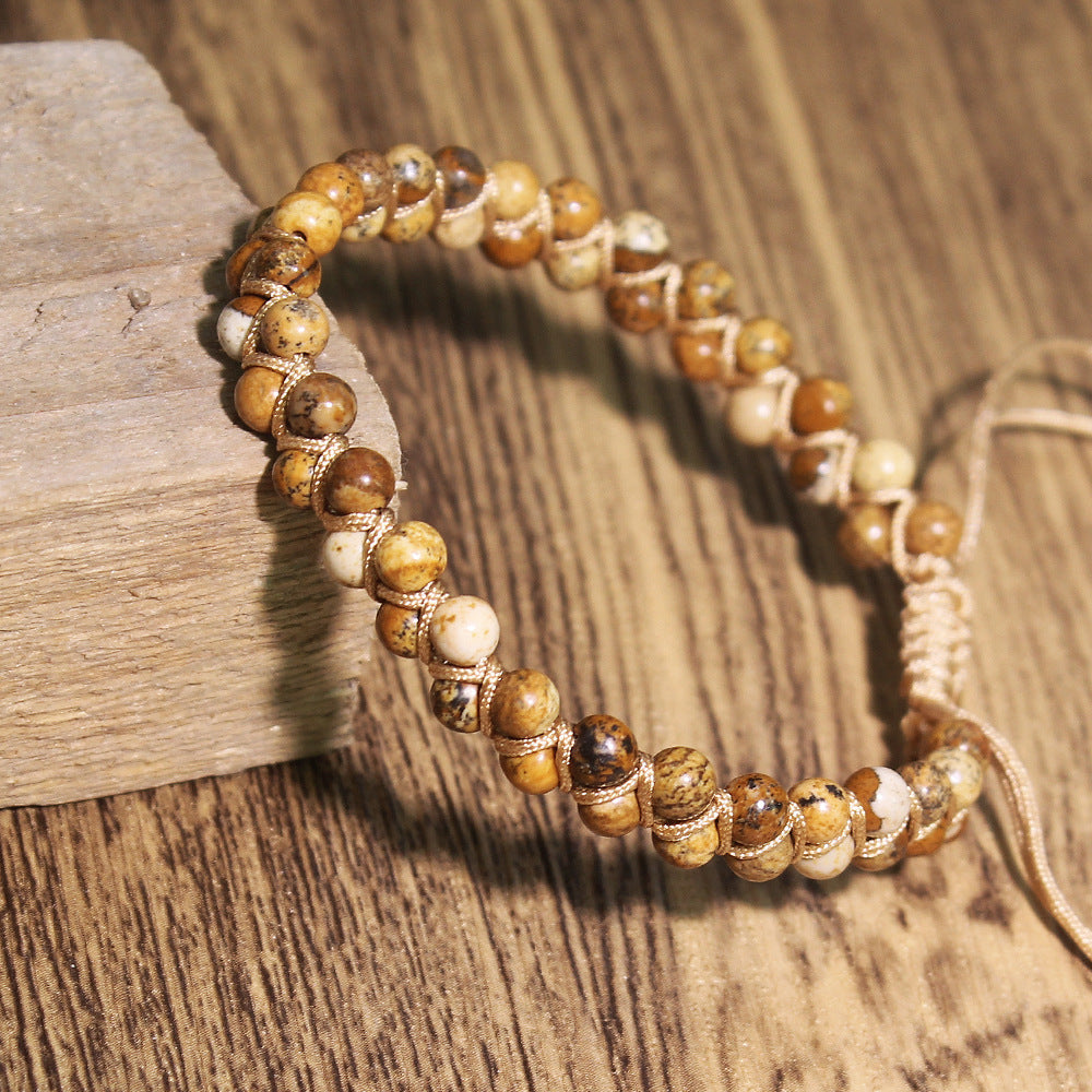 Personalized Handmade 6mm Round Tiger's Eye Beaded Bracelet with Musical Note Charm Adjustable Unisex Jewelry