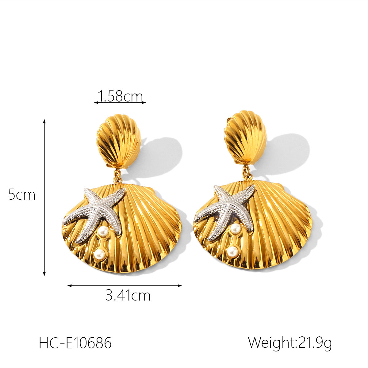 Orecchini a perno da donna in acciaio inossidabile con texture geometrica, placcatura in oro e argento e design a stella a cinque punte