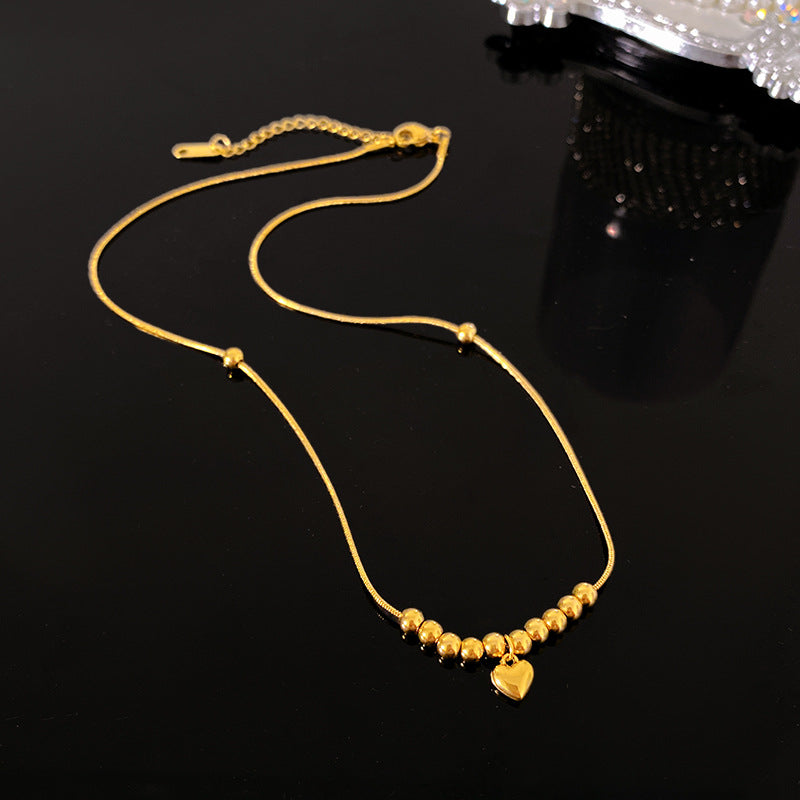 Heart Titanium Steel Plated Pendant Necklace Snake Chain Unisex