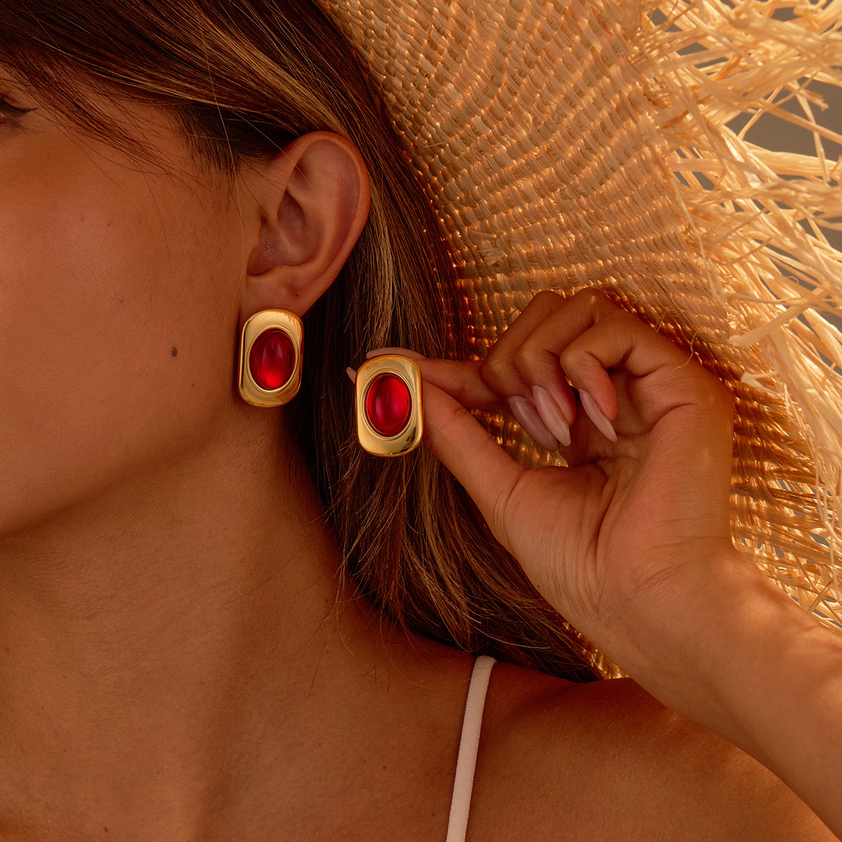 Pendientes de Acero Inoxidable con Diseño Geométrico Ovalado Estilo Vintage Hong Kong para Mujer con Acabado Galvanizado