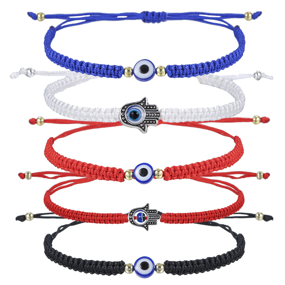 Geometric Round Evil Eye Plated Bracelet Adjustable Woven Cord