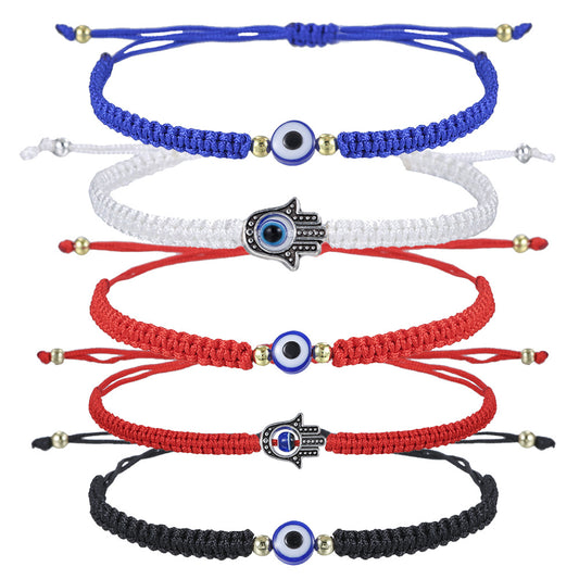 Geometric Round Evil Eye Plated Bracelet Adjustable Woven Cord