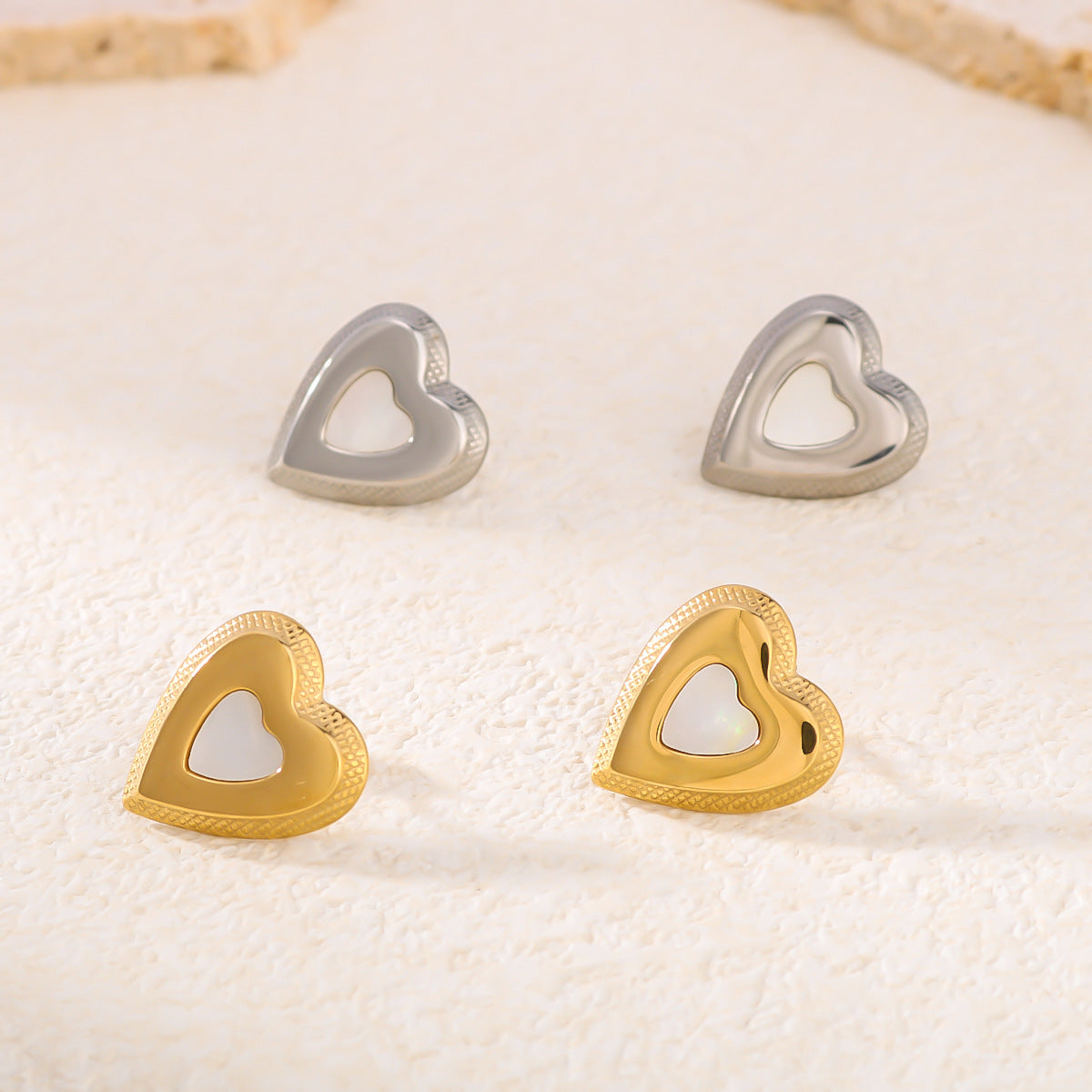 Minimalist Heart-Shaped Earrings in Stainless Steel with 18K Gold Plating, Polished Mirror Finish for Women