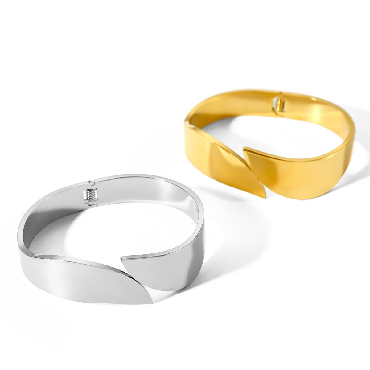 Bracciale rigido aperto minimalista da donna in acciaio inossidabile a larghezza ampia con finitura lucida