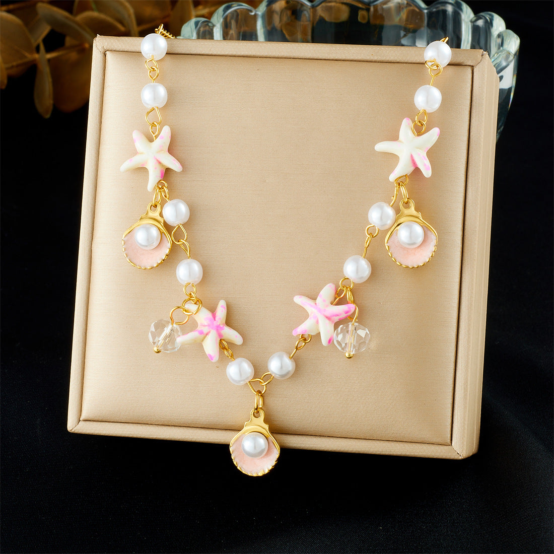 Sweet Starfish Stainless Steel Plated Ball Chain Necklace for Women