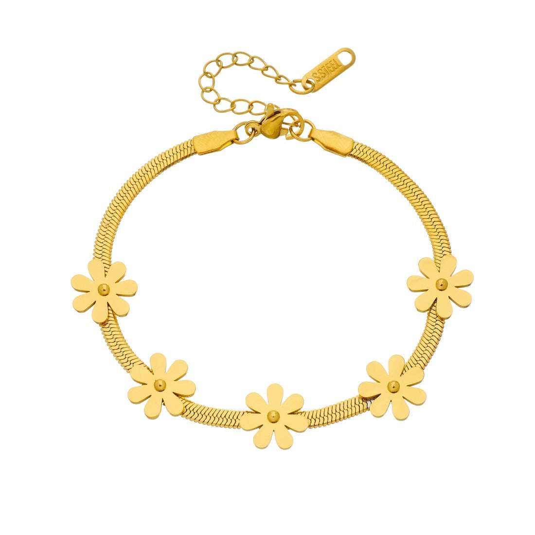 Minimalist Gold Plated Stainless Steel Daisy Pendant Chain Bracelet