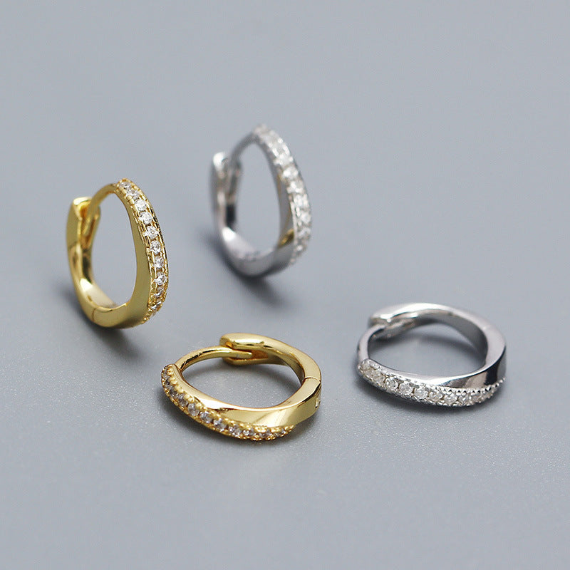 Orecchini a clip geometrici minimalisti in argento sterling S925 con intarsio di strass per donna