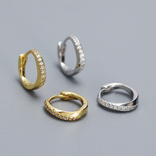 Orecchini a clip geometrici minimalisti in argento sterling S925 con intarsio di strass per donna