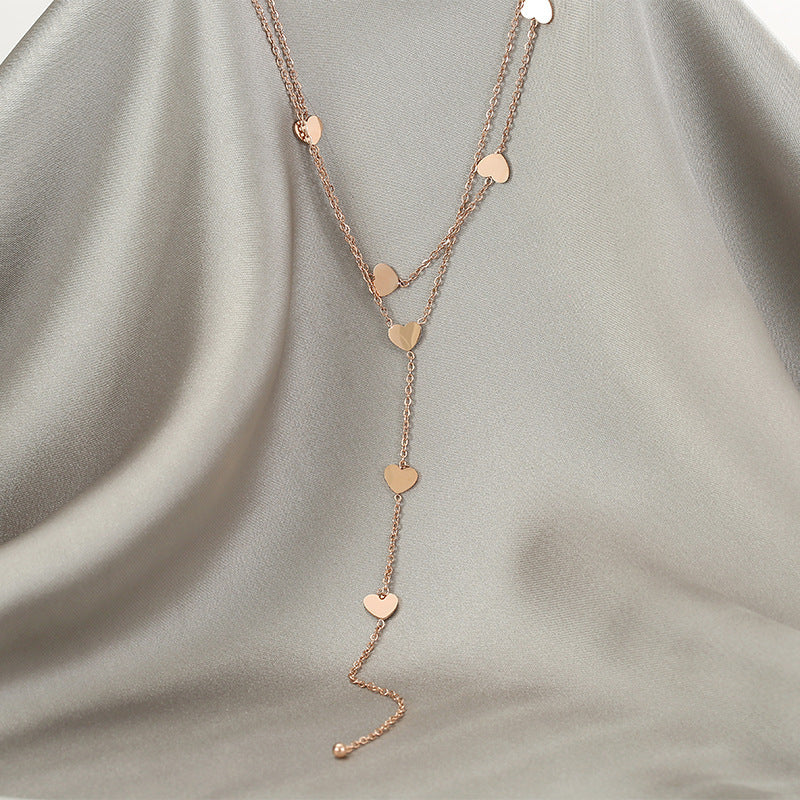 Minimalist Geometric Heart Pendant Titanium Steel Layered Long Tassel Necklace with Plated Finish