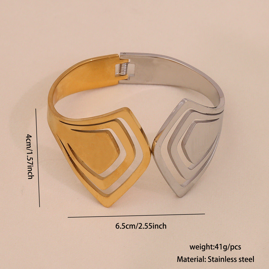 Geometric Hollow Stainless Steel Bracelet with Gold Plating for Women and Men