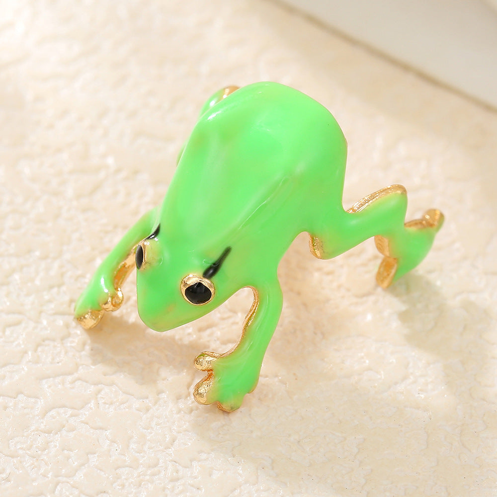 Sweet Geometric Green Drip Oil Frog Ring Adjustable Alloy Ring for Women