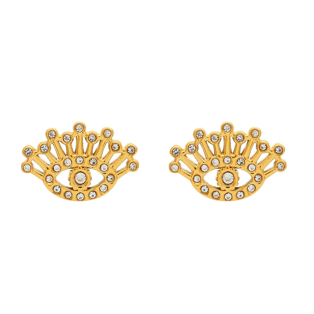 Orecchini geometrici in acciaio inossidabile alla moda con placcatura in oro 18 carati, design cavo a C micro-pavé da donna