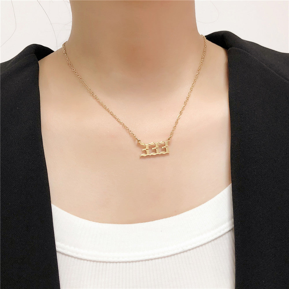 Number Stainless Steel Plated Alloy Pendant Box Chain Necklace
