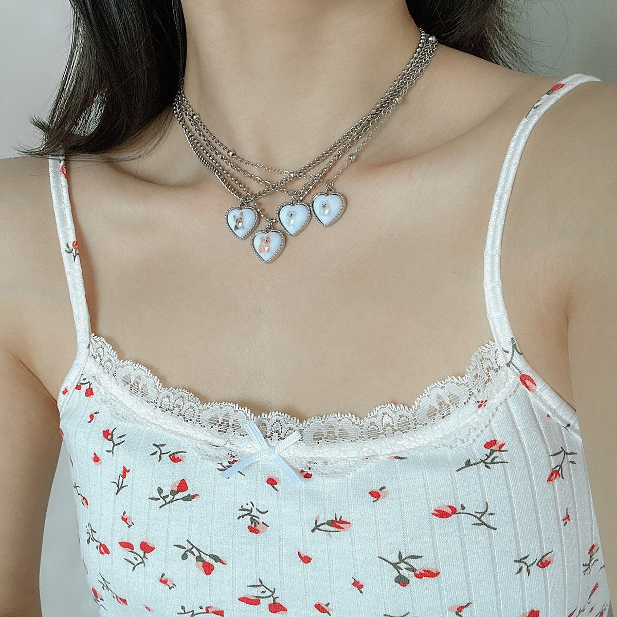 Set collana con ciondolo a cuore in lega stile vintage con ciondolo a forma di cane e finitura placcata per donna