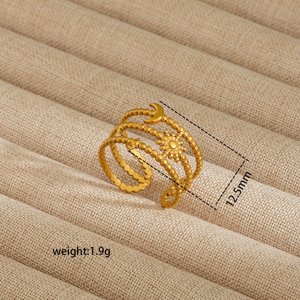 Anillo abierto irregular de acero inoxidable para mujer con baño de oro de 18K, diseños geométricos de corazón, estrella, letras y constelaciones