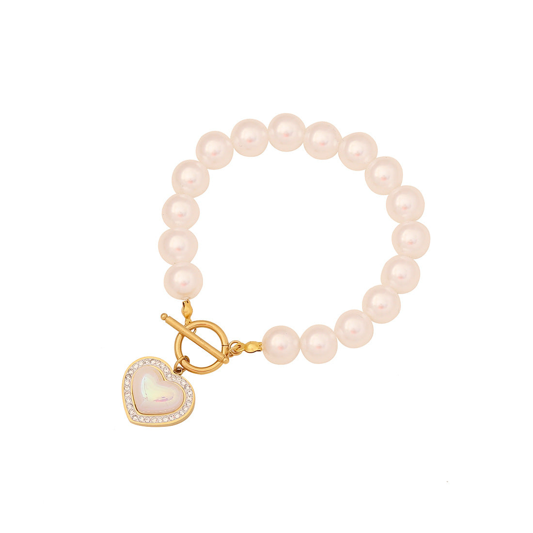 Collana alla moda in acciaio inossidabile a forma di cuore con perle simulate da donna