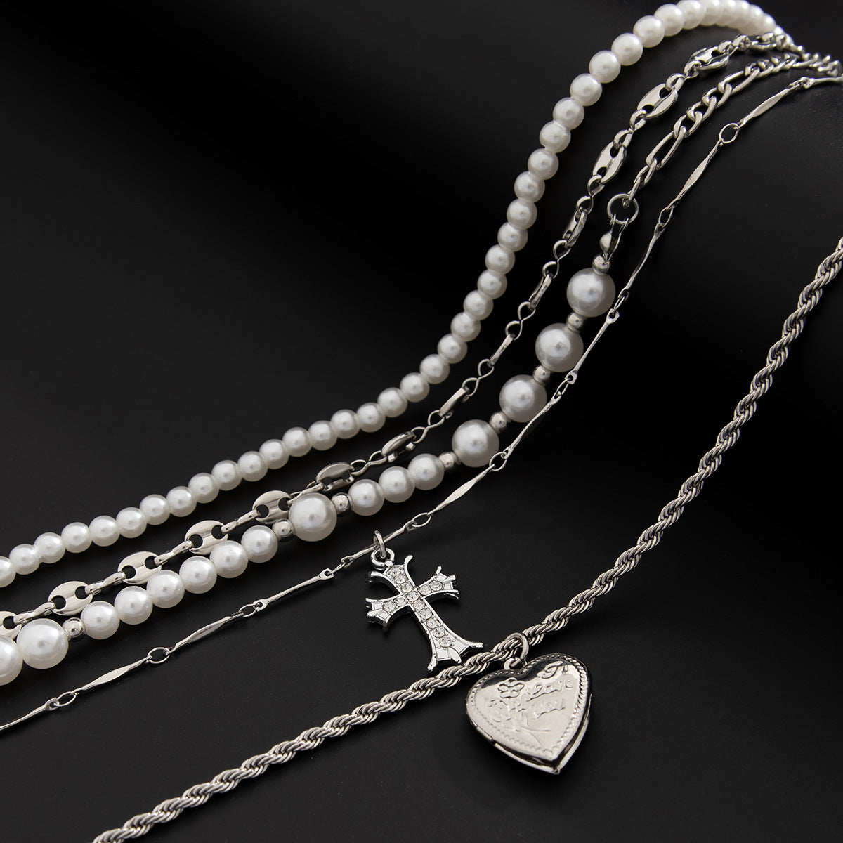 Minimalist Cross Pendant Necklace with Imitation Pearl and Alloy Accents on Pearl Chain for Women