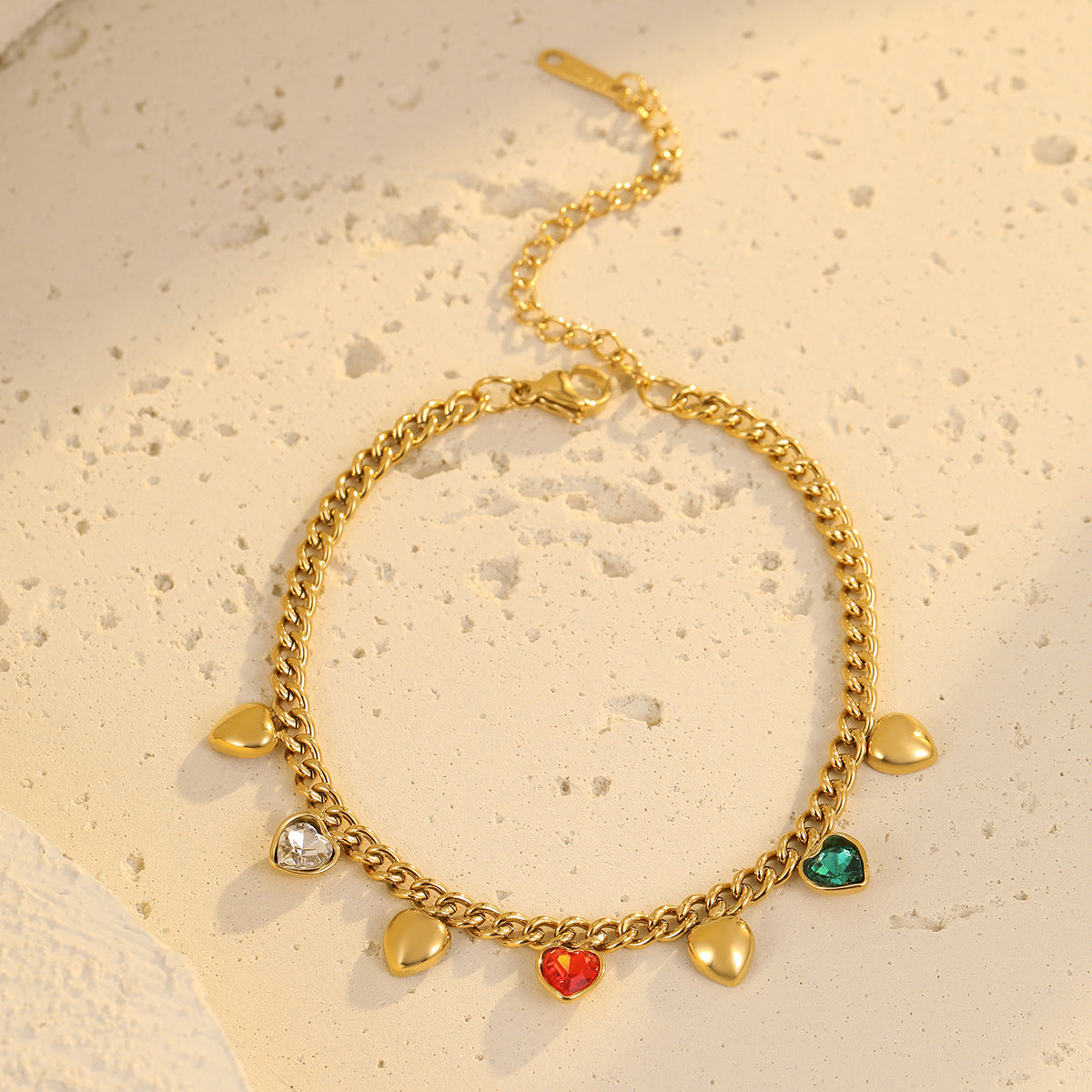 Braccialetto alla moda in acciaio inossidabile con cuore geometrico stile OL, intarsio di strass e dettaglio a nappa