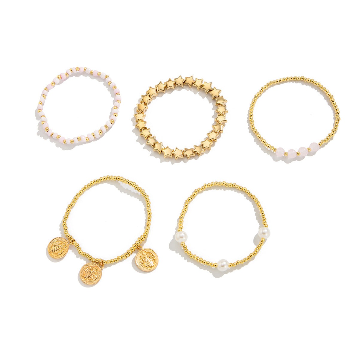 Pulsera de aleación electrochapada con forma de estrella, estilo vintage minimalista, con imitación de perla y borlas