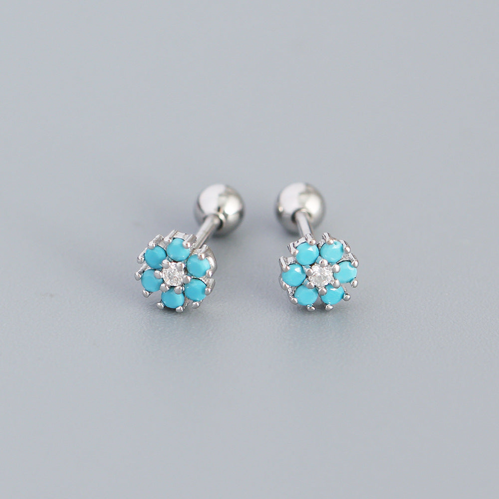 Pendientes minimalistas de plata de ley 925 con incrustaciones florales de circonita cúbica