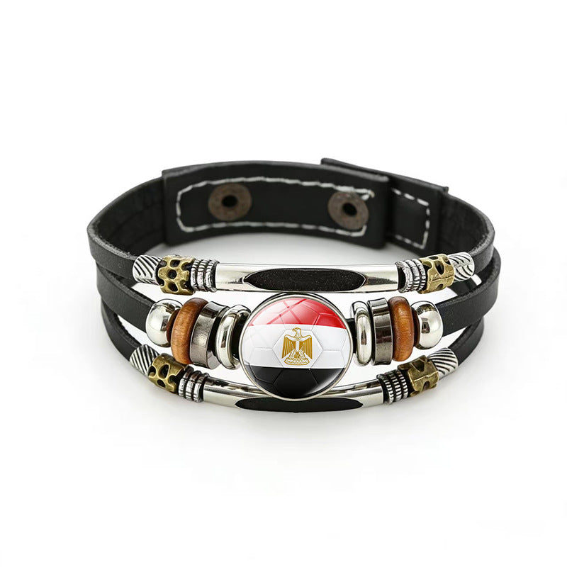 Bracciale unisex vintage in pelle placcata con forme geometriche, multistrato, intrecciato